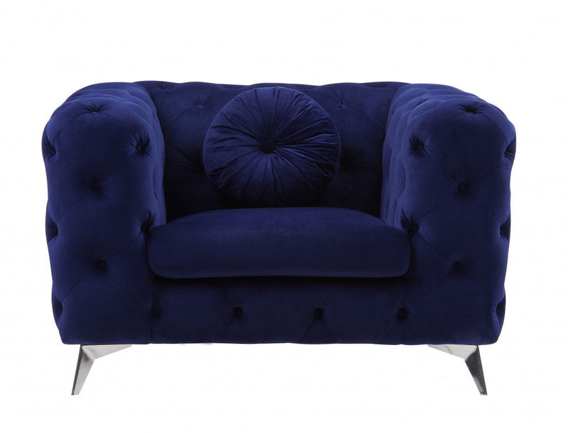 Fabric And Black Tufted Arm Chair 41" - Blue