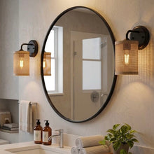 Load image into Gallery viewer, Reef - Single Lights Wall Sconce With Natural Shade Rustic Wicker Wall Light - Black / Rattan
