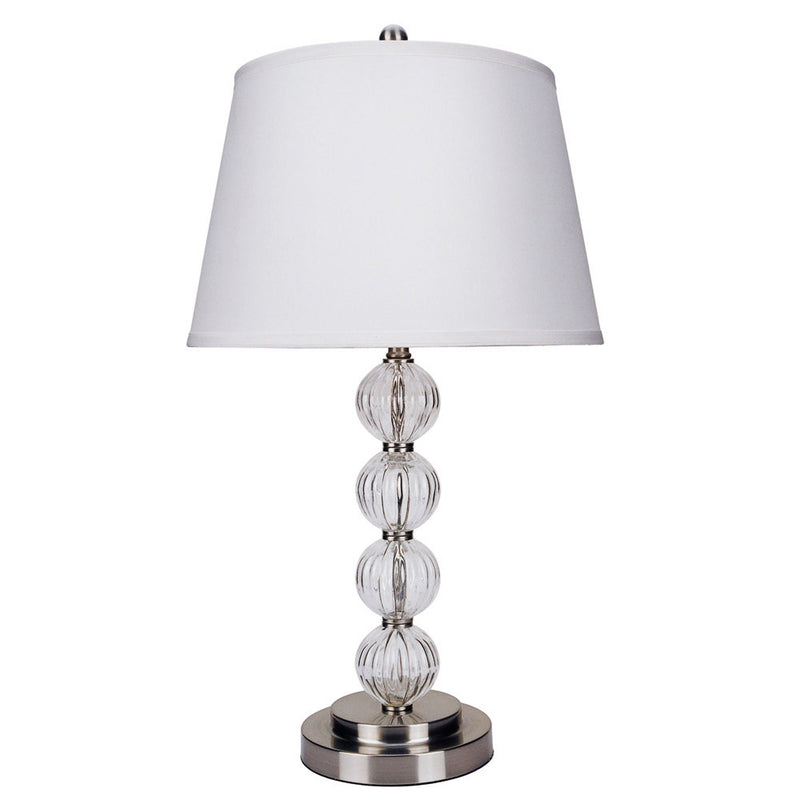 29" Metal Table Lamp With White Classic Empire Shade - Silver