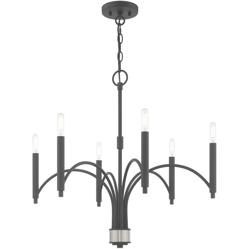 Six Light Metal Dimmable Chandelier With Shades - Gray