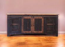 Load image into Gallery viewer, Solid Wood Cabinet Enclosed Storage, Distressed TV Stand - Black
