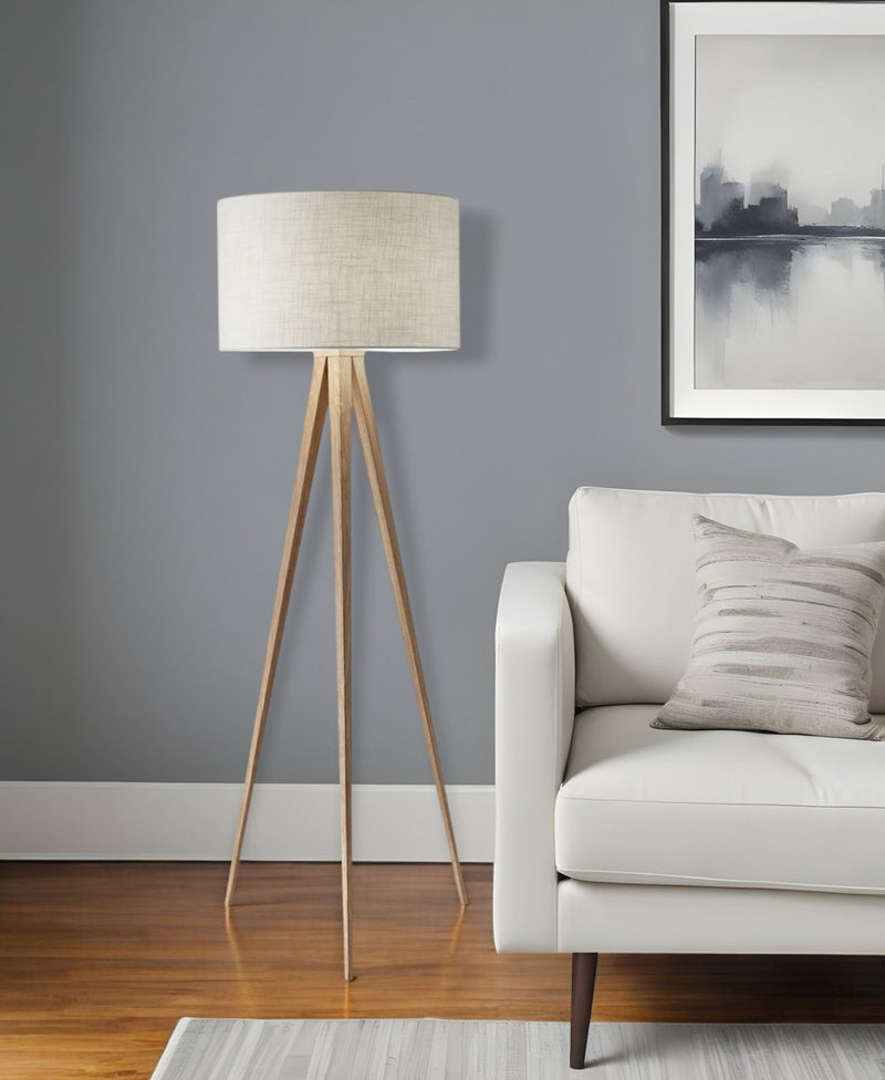 Tripod Floor Lamp With White Drum Shade - Natural