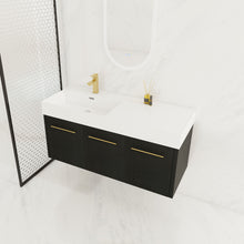 Load image into Gallery viewer, Contemporary 48" Wall Mounted Bathroom Vanity With Resin Sink And Soft Closing Doors And Line - Black Chestnut
