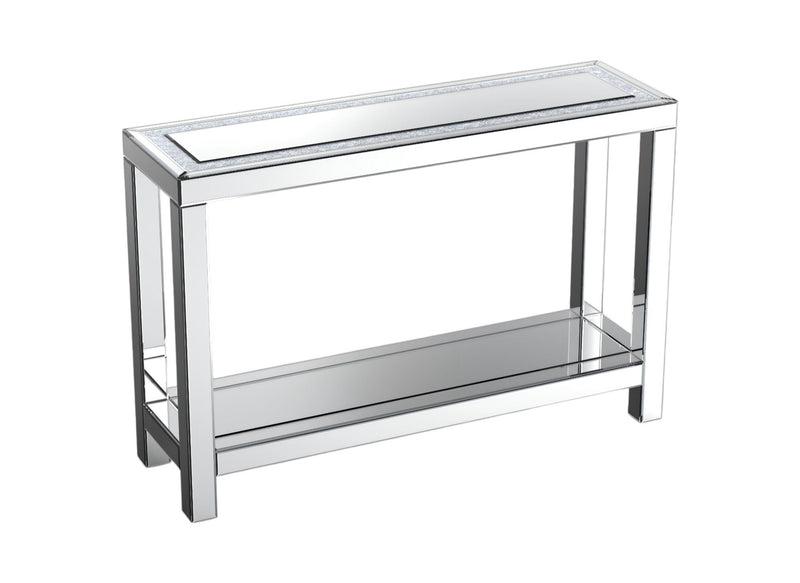 47" Mirro Glass And Faux Crystals Console Table With Shelf - Silver