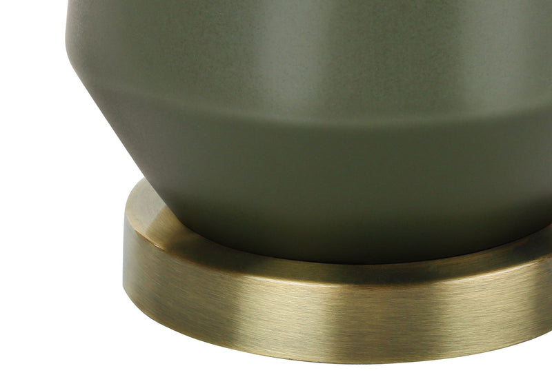 Ceramic Geometric Table Lamp With Ivory Drum Shade - Green