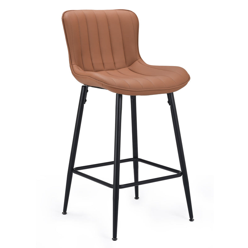 Faux Leather Metal Low Back Counter Height Bar Chairs (Set of 2) - Brown / Black