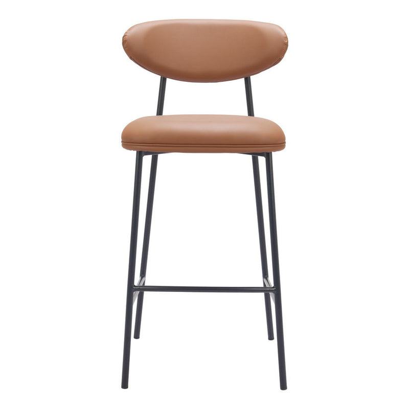 29" Faux Leather And Steel Low Back Bar Height Bar Chairs (Set of 2) - Brown / Black