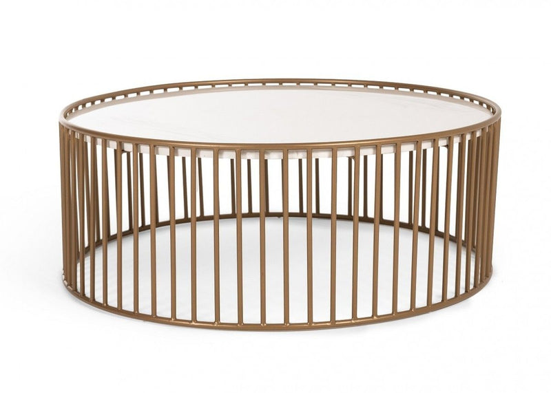 Modern Round Faux Marble Coffee Table - White And Gold