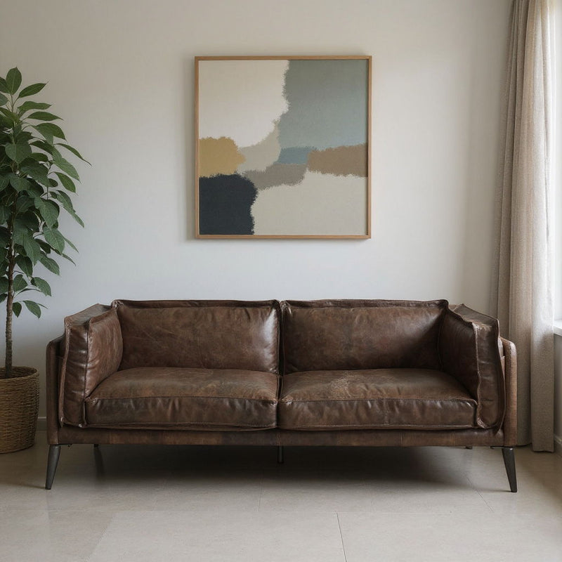 Top Grain Leather Loveseat - Chocolate / Silver