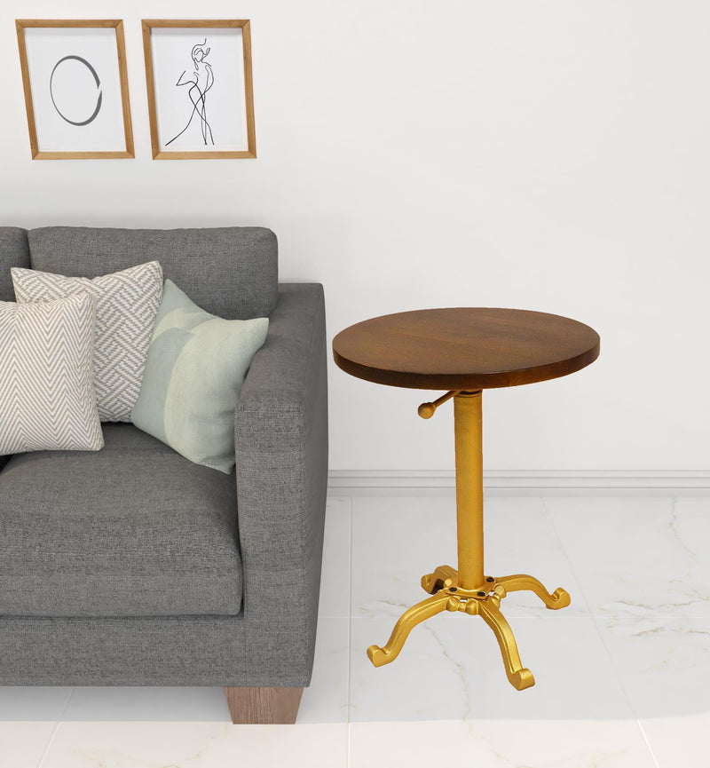 Solid Wood Round End Table - Gold And Elm