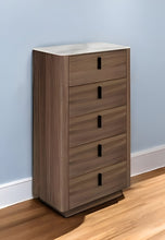 Load image into Gallery viewer, White Marble Manufactured Wood Solid Wood Stainless Steel Five Drawer Chest - Walnut
