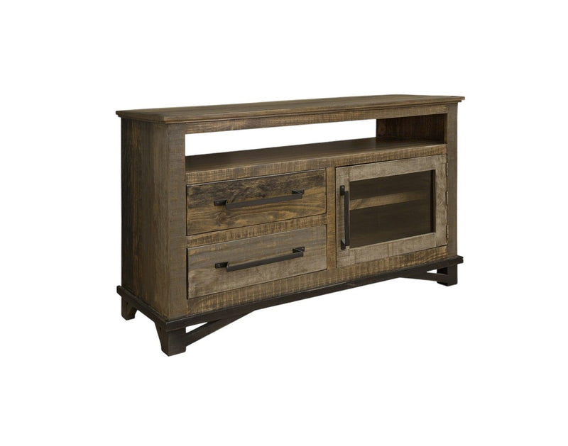 Cabinet Enclosed Storage Distressed TV Stand - Brown