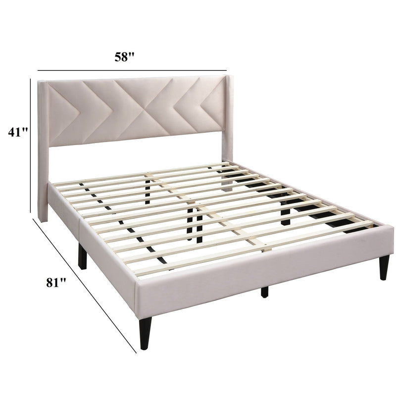 Elegant Bed With Upholstered Headboard, Platform Base