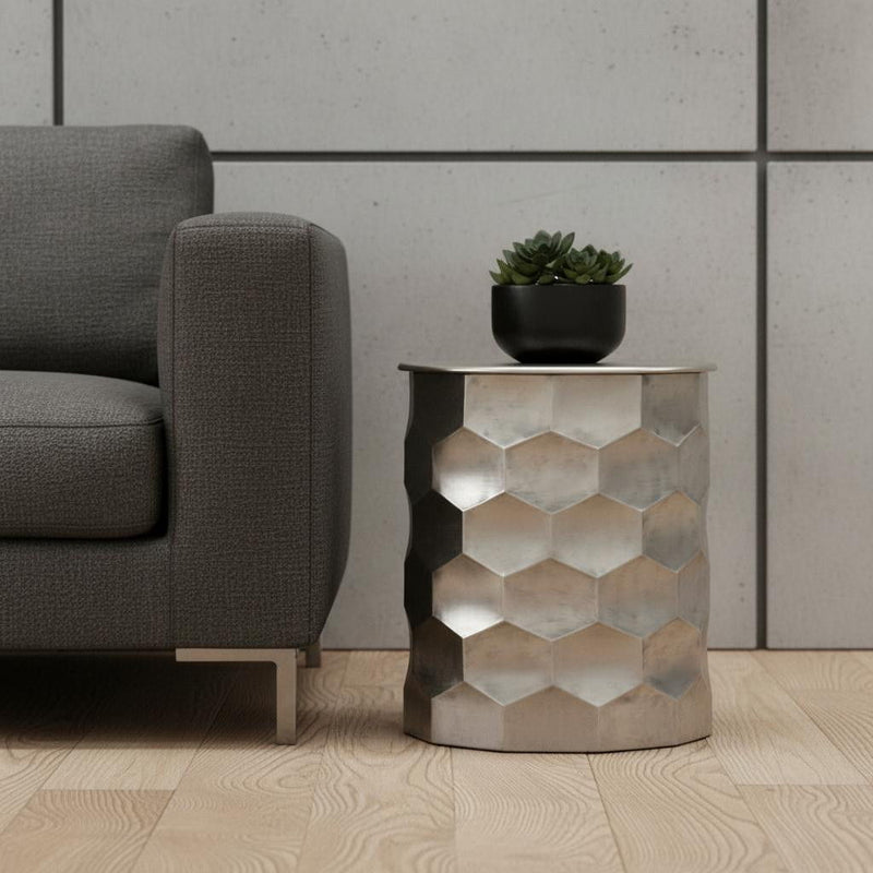 Industrial Metal Round End Table - Silver