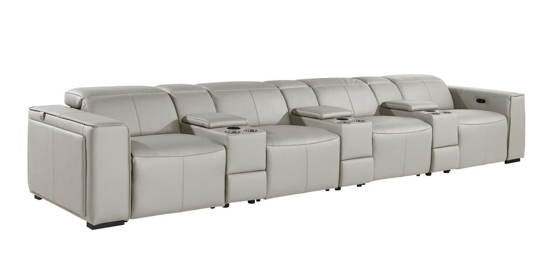 Top Grain Leather Reclining Metal USB Sofa (720424) - Light Gray