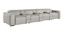 Load image into Gallery viewer, Top Grain Leather Reclining Metal USB Sofa (720424) - Light Gray
