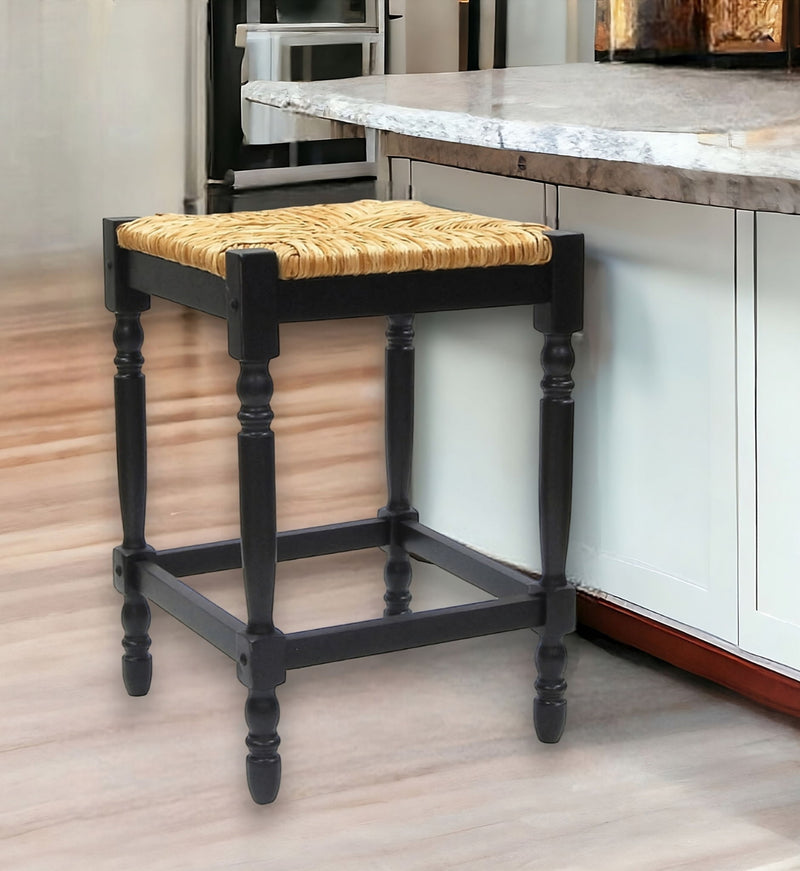 Backless Counter Height Bar Chair With Footrest 24" - Natural and Black