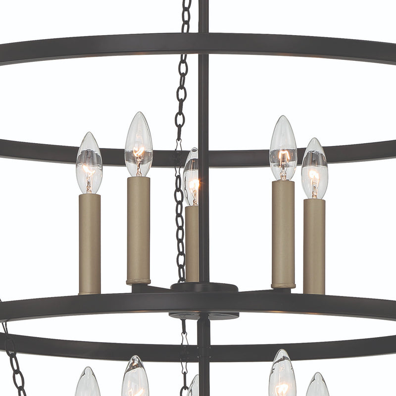 Candle Style Ten Light Metal Dimmable Chandelier - Black / Gold