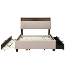 Load image into Gallery viewer, Upholstered Platform Bed With Storage Headboard, Trundle &amp; 2 Drawers And A Set Of Sockets &amp; USB Ports
