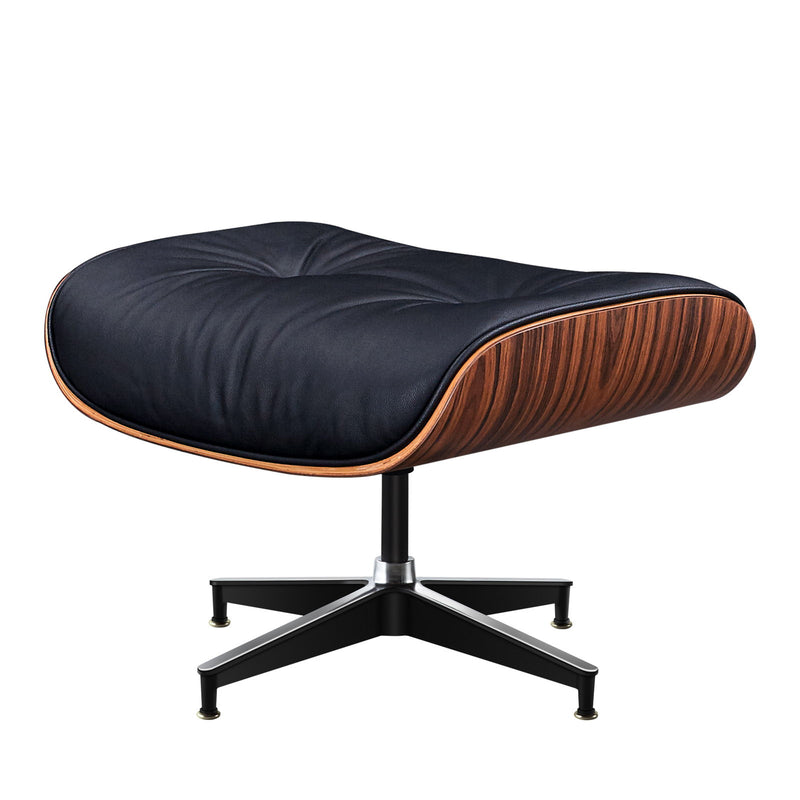 28" Mid-Century Tufted Genuine Leather Lounge Chair With Ottoman - Rosewood