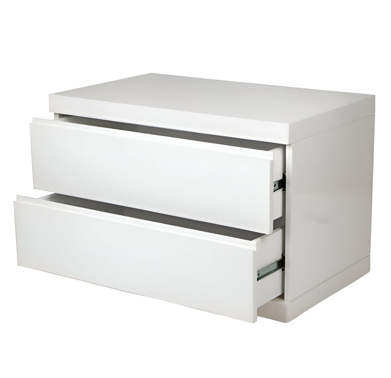 Two Drawer Glossy Finish Nightstand - White