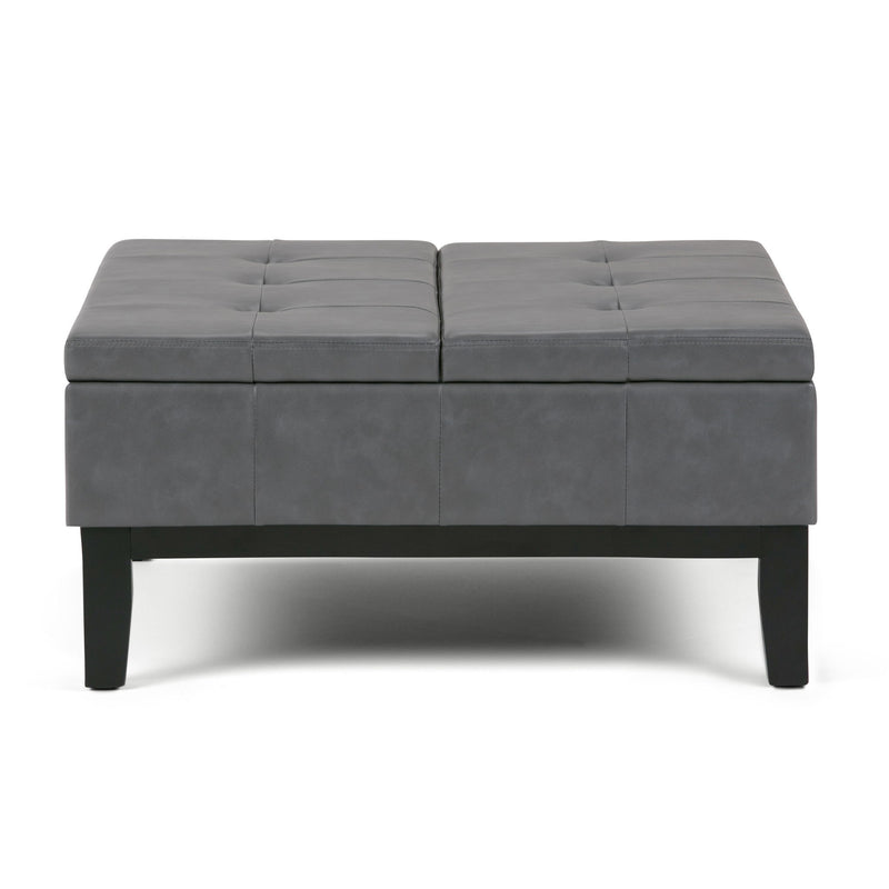36" Leather Cocktail Ottoman With Storage - Gray / Dark Brown