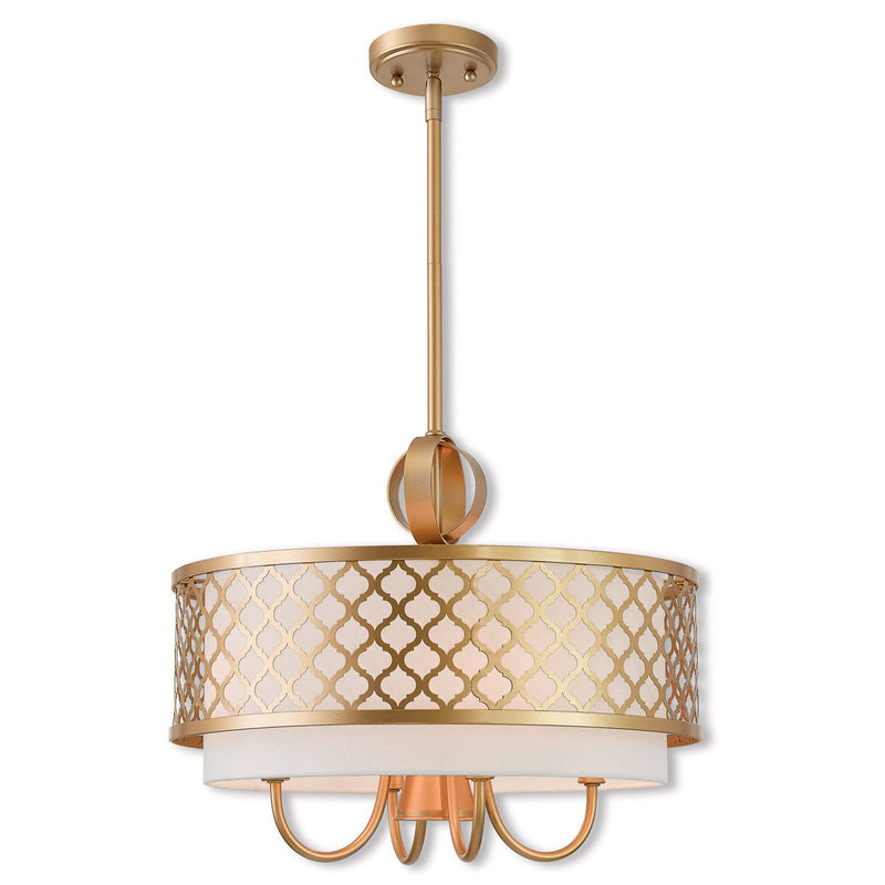 Five Light Dimmable Chandelier With Shades - Gold / Off White