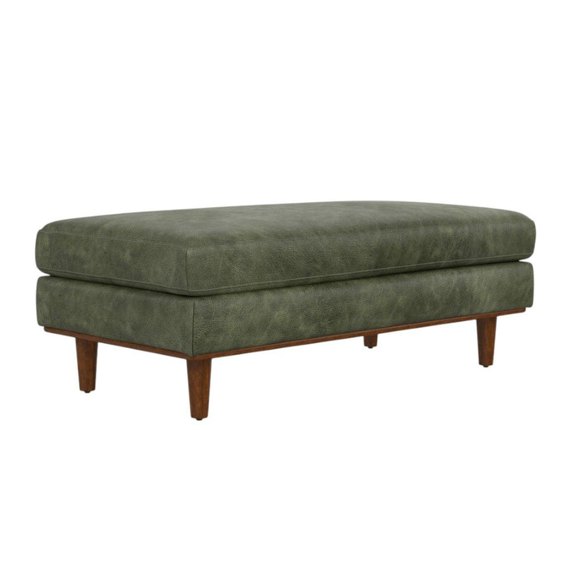 49" Leather Cocktail Ottoman - Green / Brown