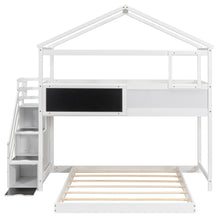 Load image into Gallery viewer, Twin over Full House Bunk Bed with Storage Staircase and Blackboard,White(Old SKU: GX001701AAK)
