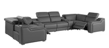 Load image into Gallery viewer, Italian Leather Power Reclining U-Shaped 8 Piece Corner Sectional With Console - Dark Gray

