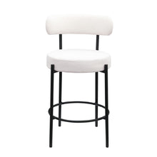 Load image into Gallery viewer, Modern Sherpa Counter Height Stools, Uphsoltered Seat Height Barstools With Brushed Brass Metal Legs Round Low Back Kitchen Stools With Footrest For Dining Room (Set of 2)
