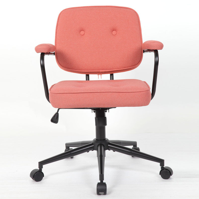 Button Mid Back Swivel Desk Chair With Curved Armrest - Pink