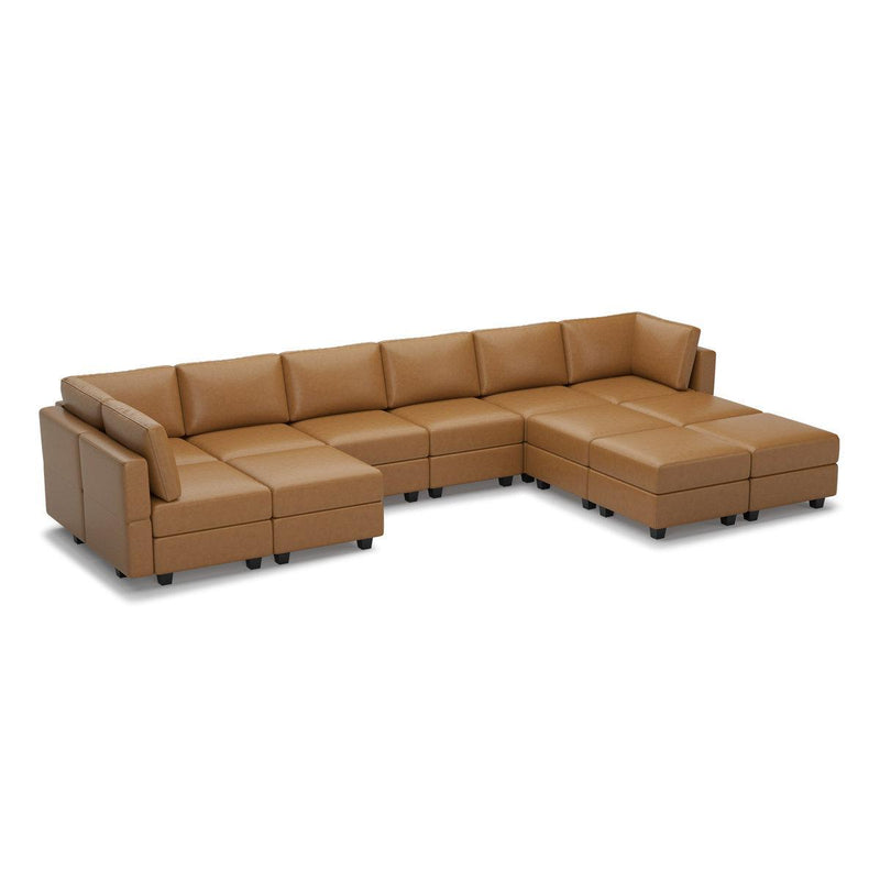 Faux Leather Modular Twelve Piece Storage Sectional With Ottomans - Brown