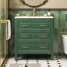 Load image into Gallery viewer, Retro Bathroom Vanity With Sink Combo, Free Standing Single Set With 3 Drawers
