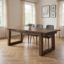 Load image into Gallery viewer, 106" Solid Wood Self-Storing Leaf Sled Base Extendable Dining Table - Brown
