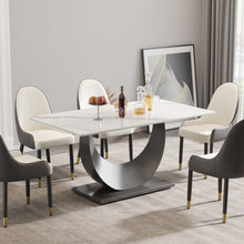 Load image into Gallery viewer, 63&quot; Modern Artificial Stone Crescent-Shaped Metal Legs, Can Accommodate 6-8 People - White / Black
