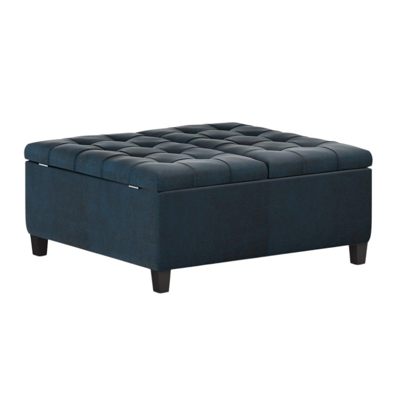 Leather Cocktail Ottoman With Storage - Blue / Espresso