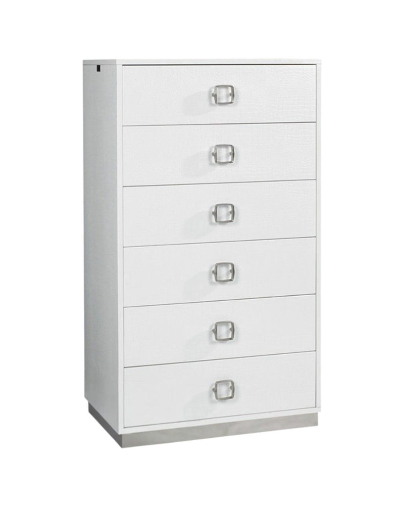 Solid Wood Stainless Steel Six Drawer Chest - White