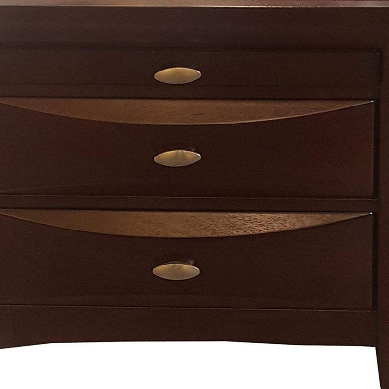 Three Drawers Solid Wood Nightstand - Espresso