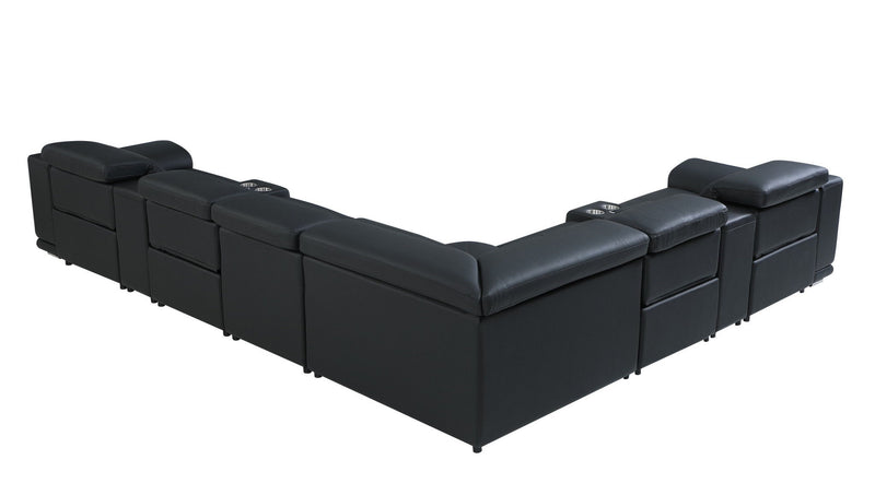Italian Leather Power Reclining Eight Piece Corner Sectional With Console - Black