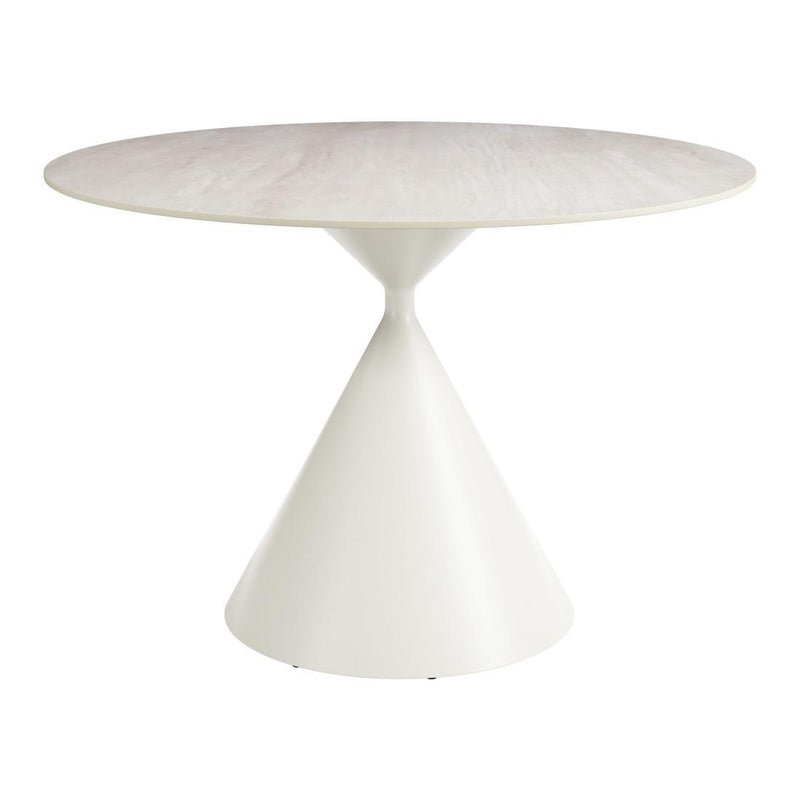 Sintered Stone And Steel Pedestal Base Round Top Dining Table - Beige And White
