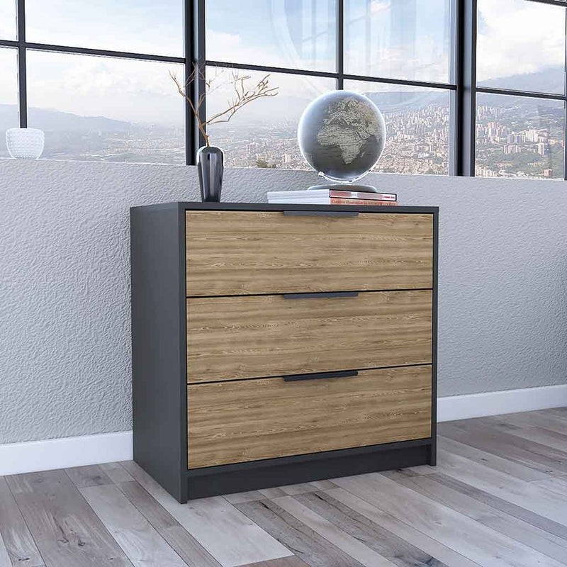 Three Drawer Dresser - Natural And Black