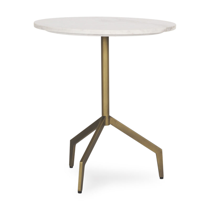 Stone And Iron Oval End Table - White / Gold