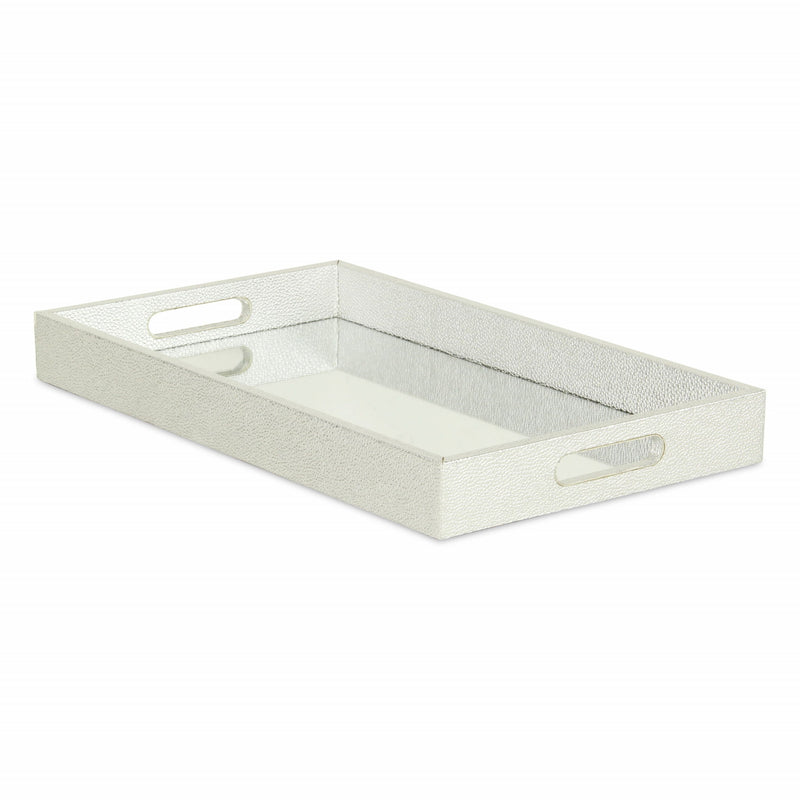 16" Rectangular Wood Handmade Tray With Handles - Silver
