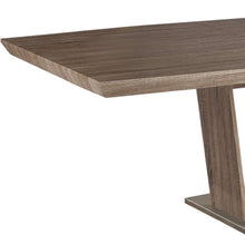 Load image into Gallery viewer, 71" Wood And Metal Self-Storing Leaf Pedestal Base Extendable Dining Table - Gray
