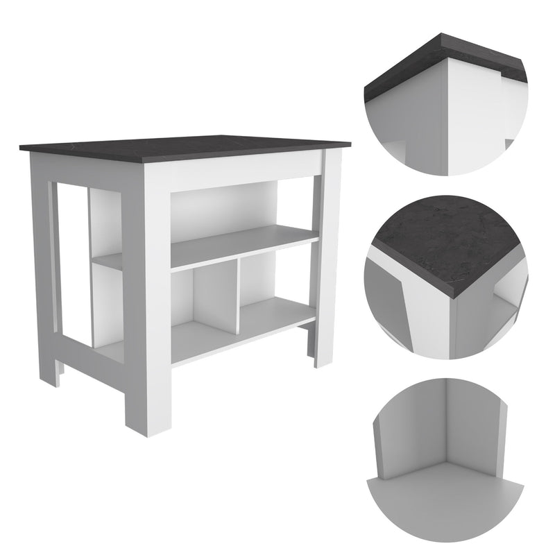 Wood Kitchen Island With Storage - Black And White