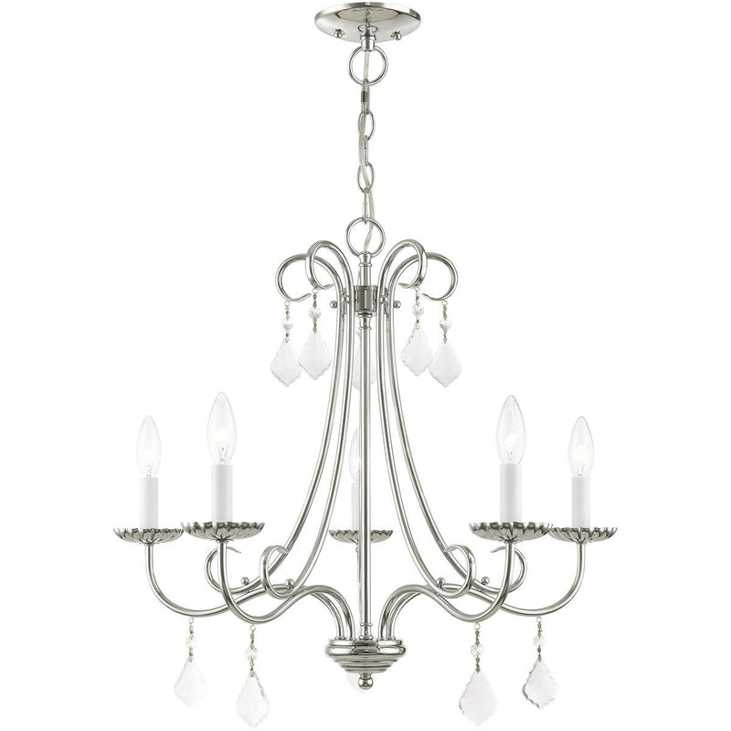 Five Light Metal Dimmable Chandelier With Shades - Silver / Clear