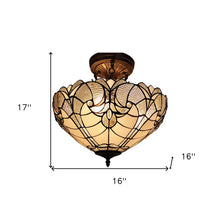 Load image into Gallery viewer, Two Light Tiffany Style Semi Flush Dimmable Ceiling Light - Yellow / Brown
