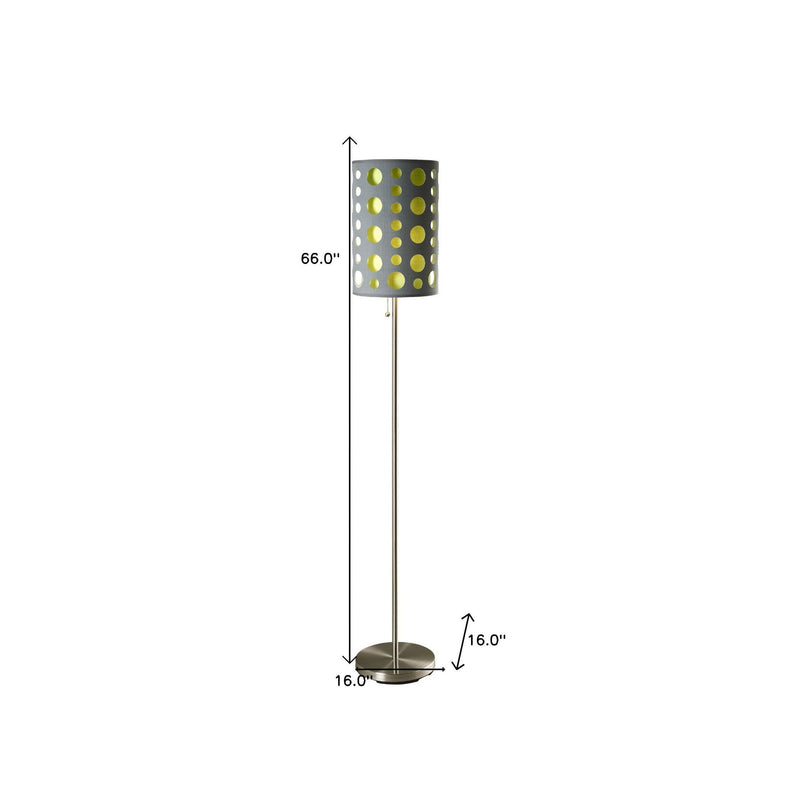 Steel Novelty Floor Lamp With Drum Shade - Silver / Gray And Green