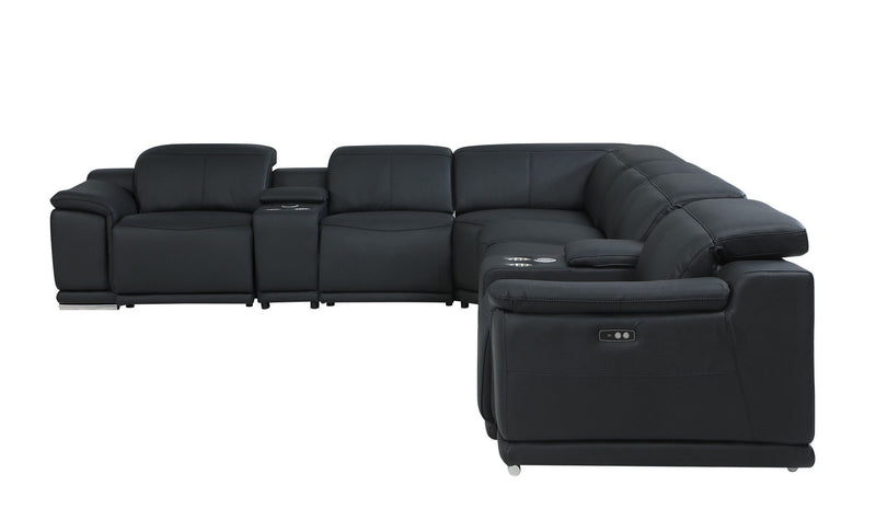 Italian Leather Power Reclining U Shaped 8 Piece Corner Sectional With Console - Black